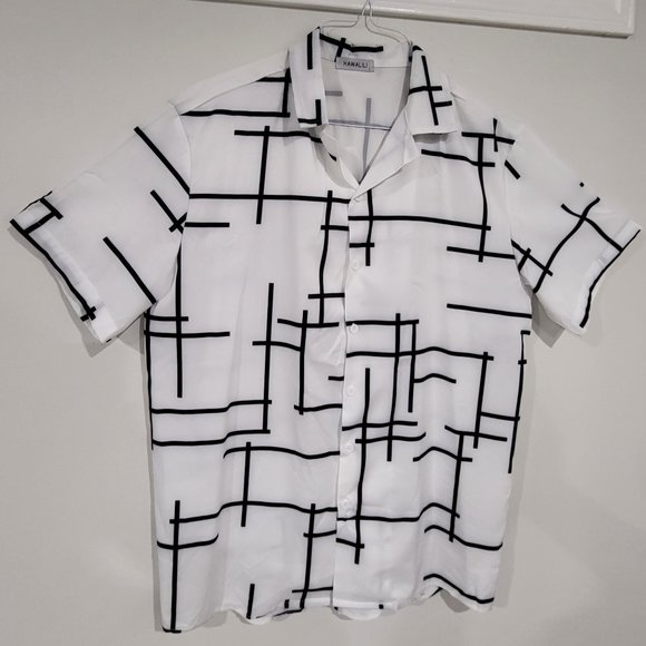 Black and White Mid-century Modern 60s shirt Retro. - Picture 1 of 2